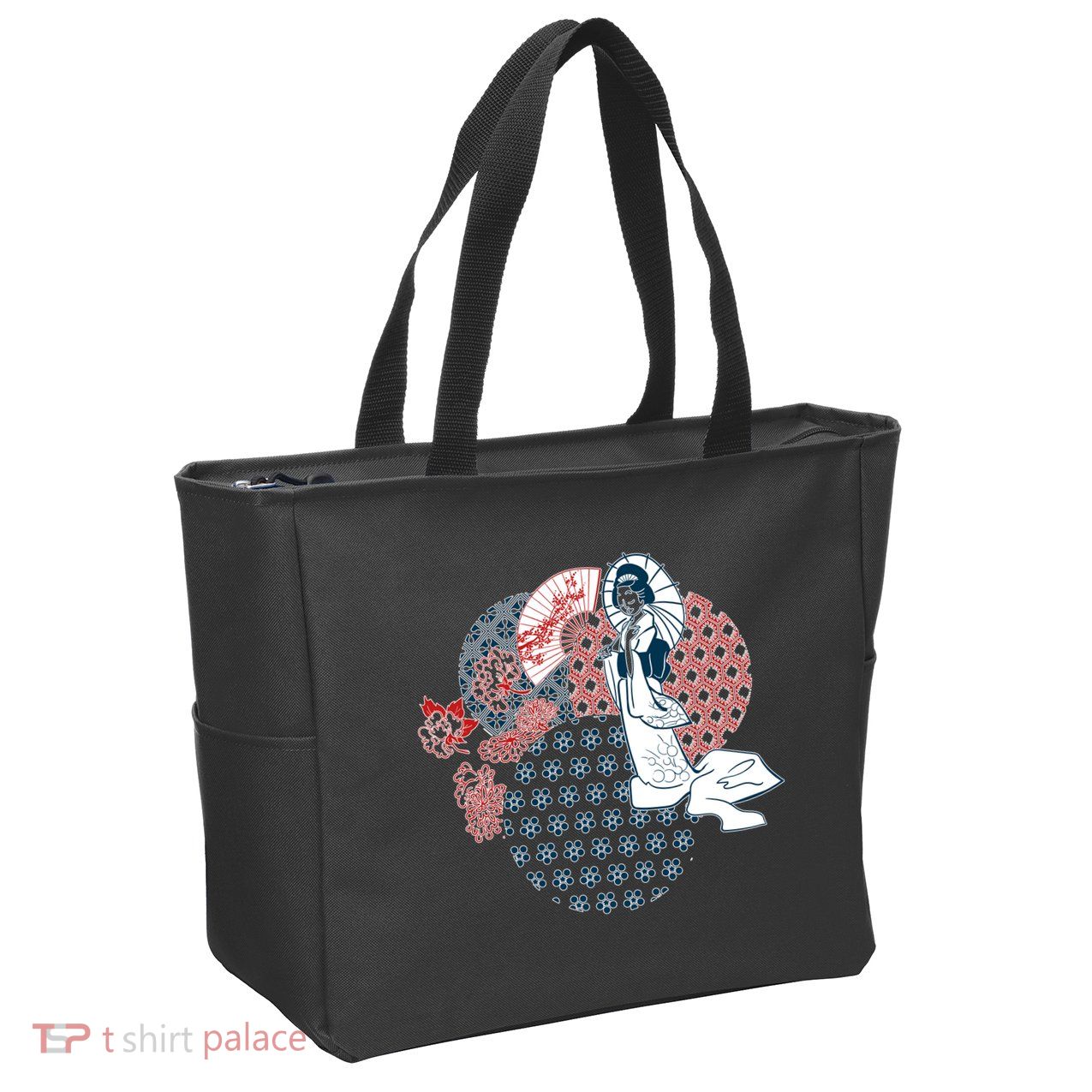 Geisha Fan Parasol Abstract Zip Tote Bag