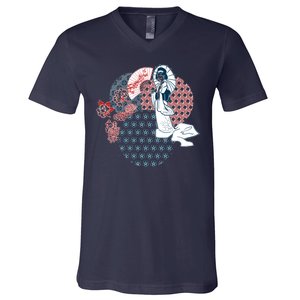 Geisha Fan Parasol Abstract V-Neck T-Shirt