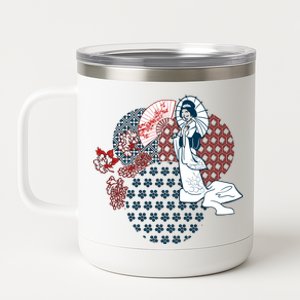 Geisha Fan Parasol Abstract 12 oz Stainless Steel Tumbler Cup