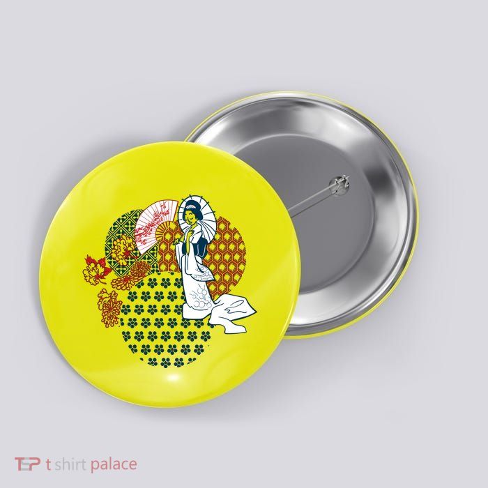 Geisha Fan Parasol Abstract Button