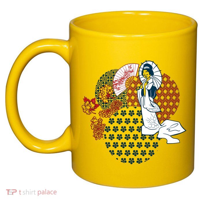Geisha Fan Parasol Abstract 11oz C Handle Ceramic Mug
