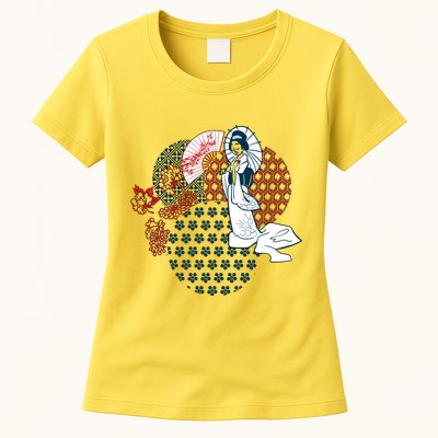 Geisha Fan Parasol Abstract Womens T-Shirt