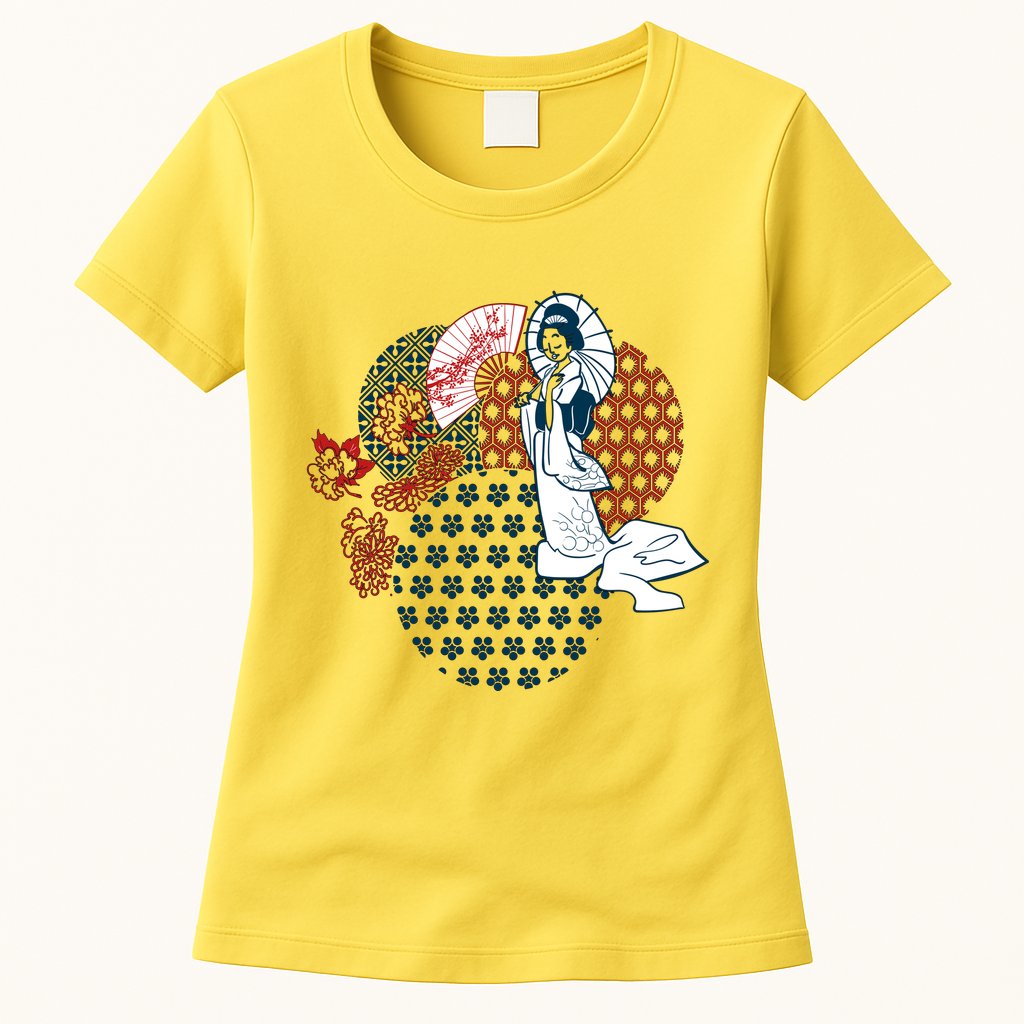 Geisha Fan Parasol Abstract Womens T-Shirt