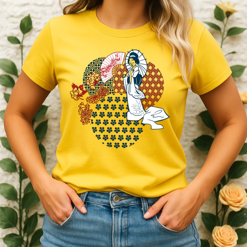 Geisha Fan Parasol Abstract Womens T-Shirt