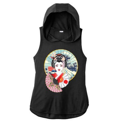 Geisha Great Wave Frame Fans Ladies PosiCharge Tri-Blend Wicking Draft Hoodie Tank