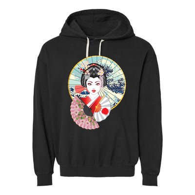 Geisha Great Wave Frame Fans Garment-Dyed Fleece Hoodie