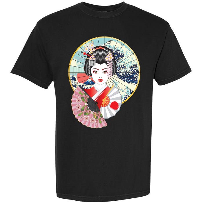 Geisha Great Wave Frame Fans Garment-Dyed Heavyweight T-Shirt