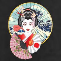 Geisha Great Wave Frame Fans Garment-Dyed Heavyweight T-Shirt