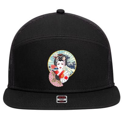 Geisha Great Wave Frame Fans 7 Panel Mesh Trucker Snapback Hat