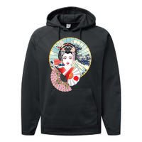 Geisha Great Wave Frame Fans Performance Fleece Hoodie