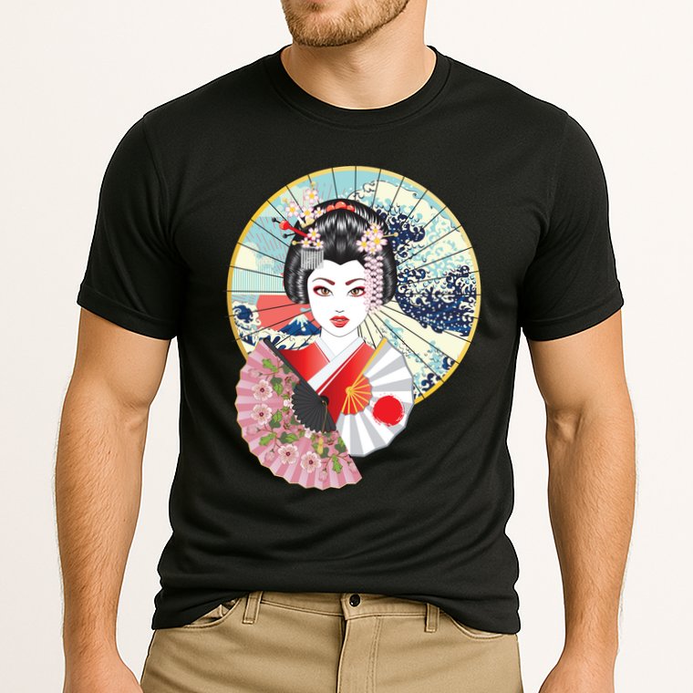 Geisha Great Wave Frame Fans Performance Shirt