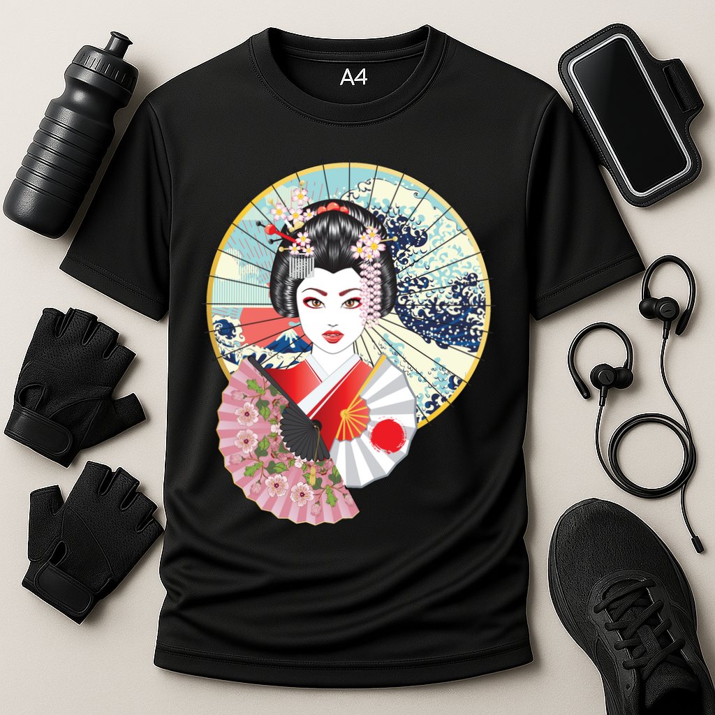 Geisha Great Wave Frame Fans Performance Shirt