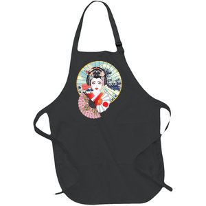 Geisha Great Wave Frame Fans Full-Length Apron With Pockets