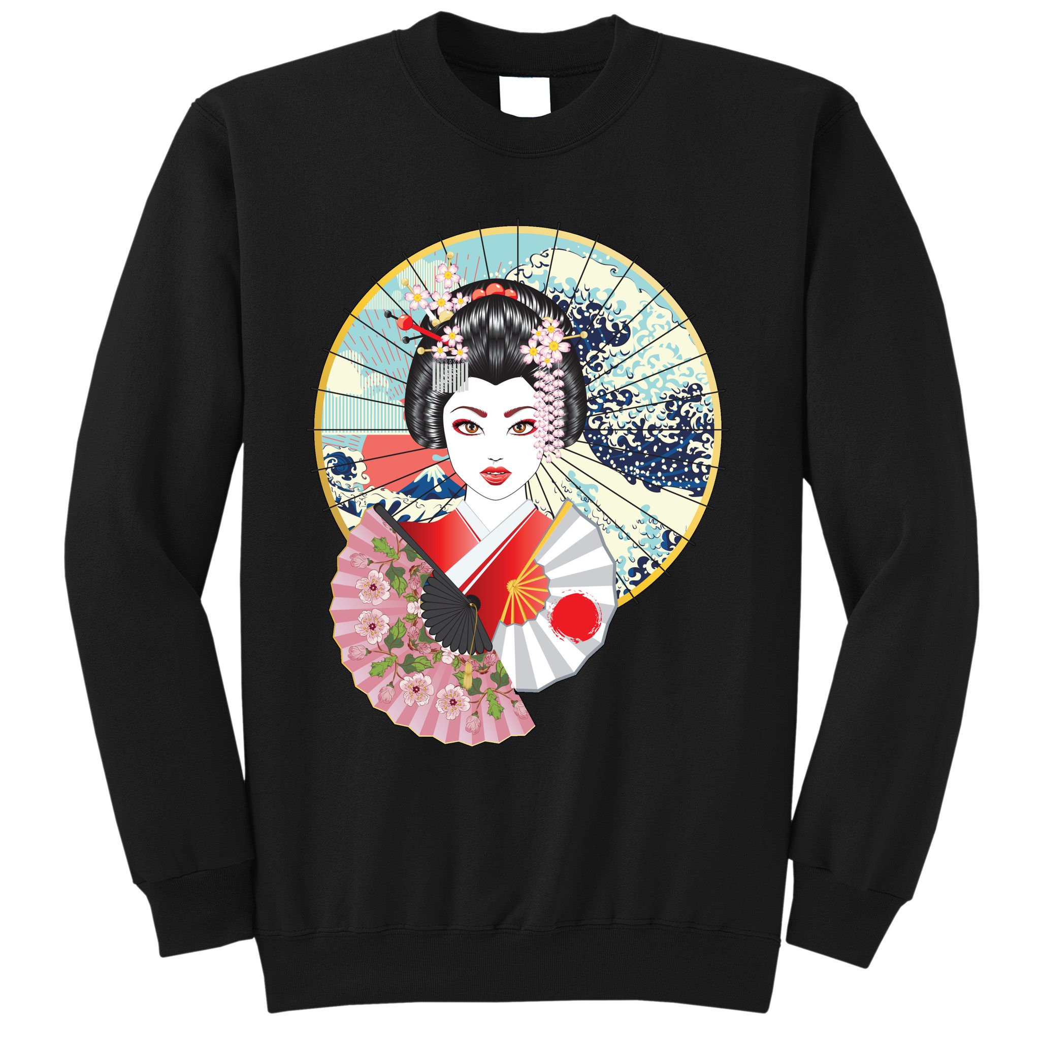 Geisha Great Wave Frame Fans Sweatshirt