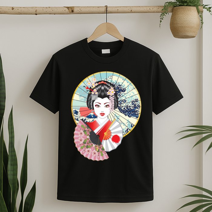 Geisha Great Wave Frame Fans T-Shirt