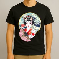 Geisha Great Wave Frame Fans T-Shirt
