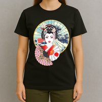 Geisha Great Wave Frame Fans T-Shirt