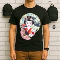 Geisha Great Wave Frame Fans T-Shirt