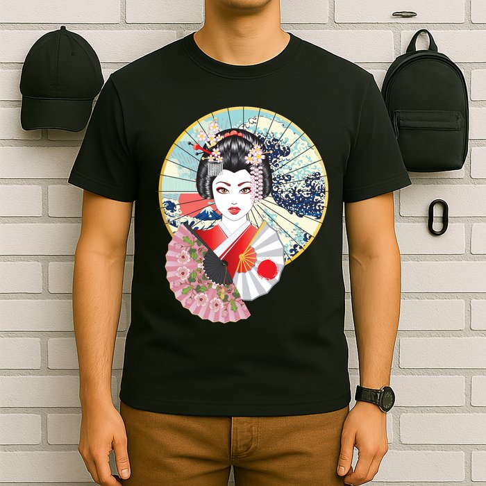 Geisha Great Wave Frame Fans T-Shirt