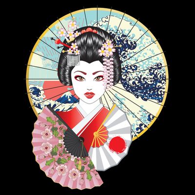 Geisha Great Wave Frame Fans T-Shirt