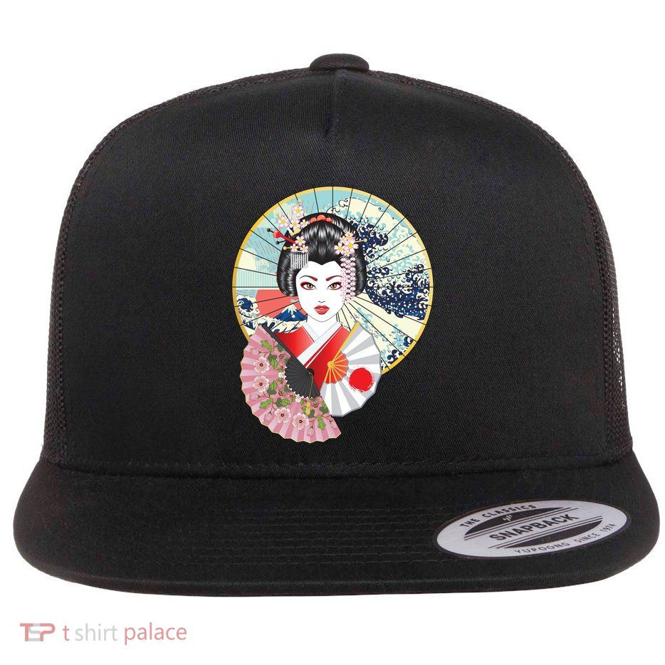Geisha Great Wave Frame Fans Flatbill Hat