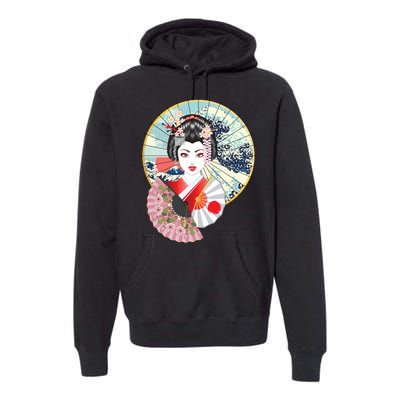 Geisha Great Wave Frame Fans Premium Hoodie