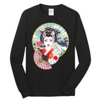 Geisha Great Wave Frame Fans Tall Long Sleeve T-Shirt