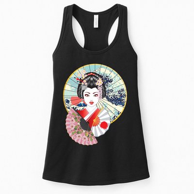 Geisha Great Wave Frame Fans Womens Tank Top