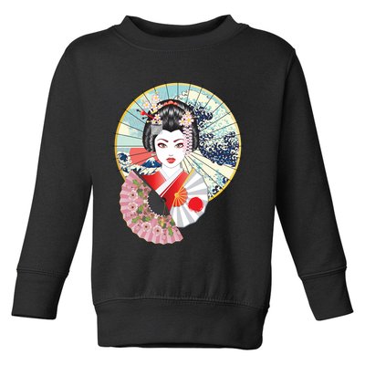 Geisha Great Wave Frame Fans Toddler Sweatshirt