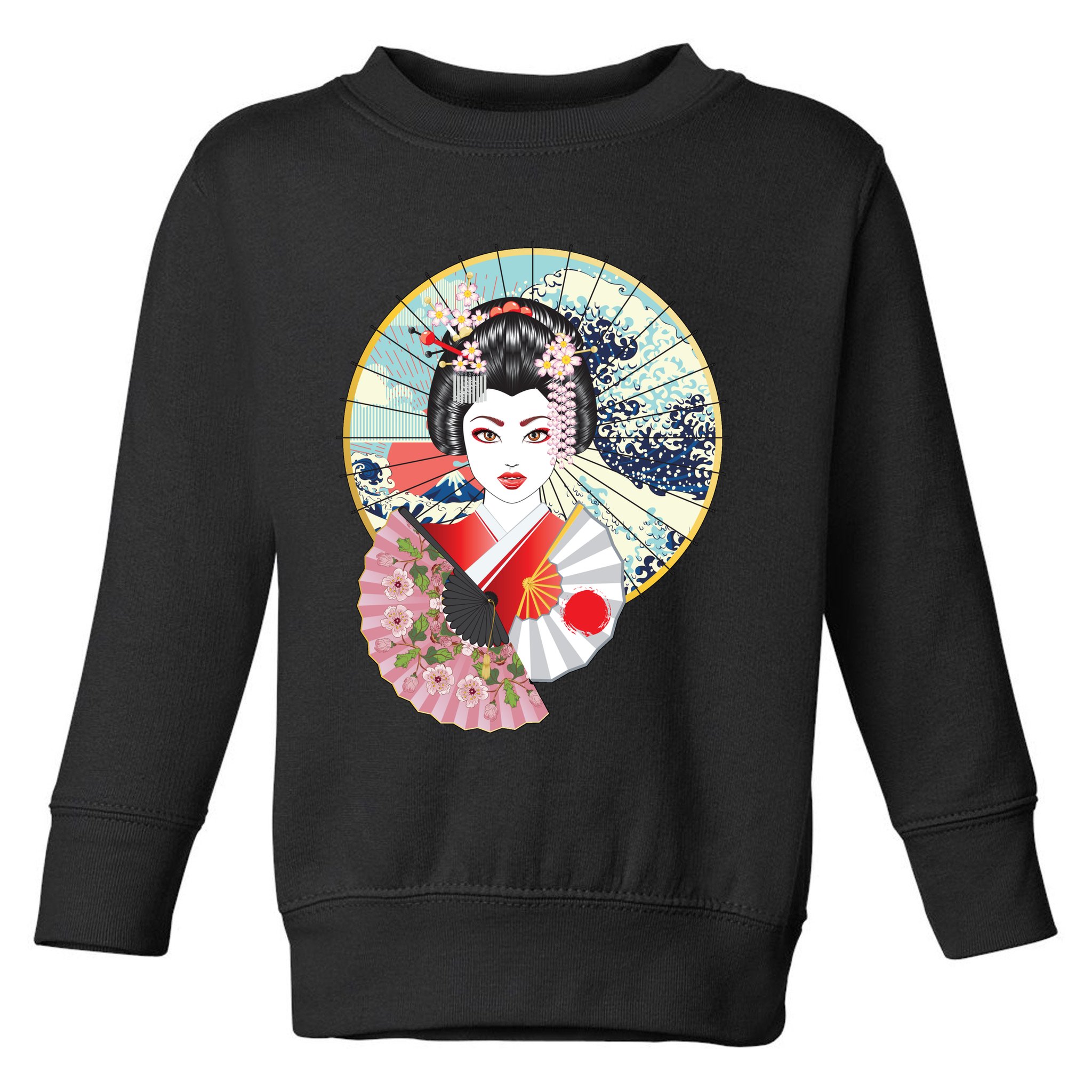 Geisha Great Wave Frame Fans Toddler Sweatshirt
