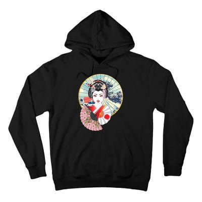 Geisha Great Wave Frame Fans Tall Hoodie