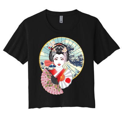 Geisha Great Wave Frame Fans Women's Crop Top Tee