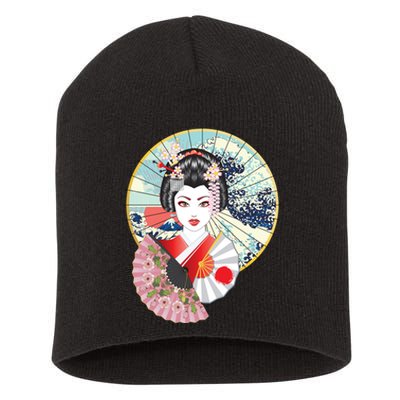 Geisha Great Wave Frame Fans Short Acrylic Beanie