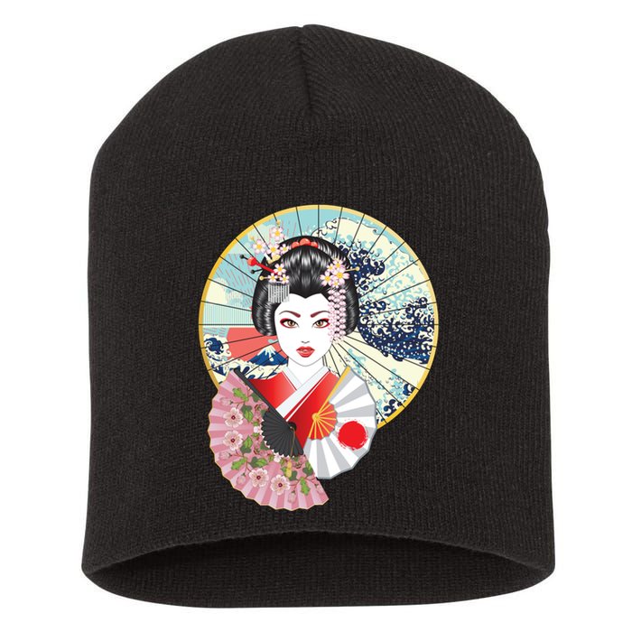 Geisha Great Wave Frame Fans Short Acrylic Beanie