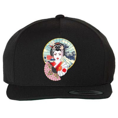 Geisha Great Wave Frame Fans Wool Snapback Cap