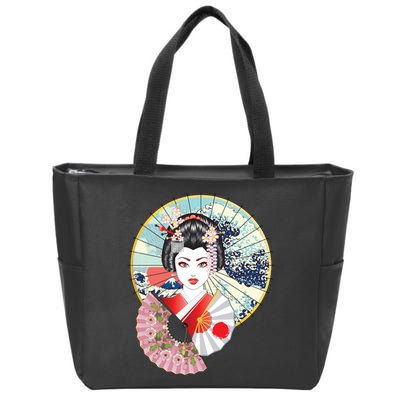 Geisha Great Wave Frame Fans Zip Tote Bag