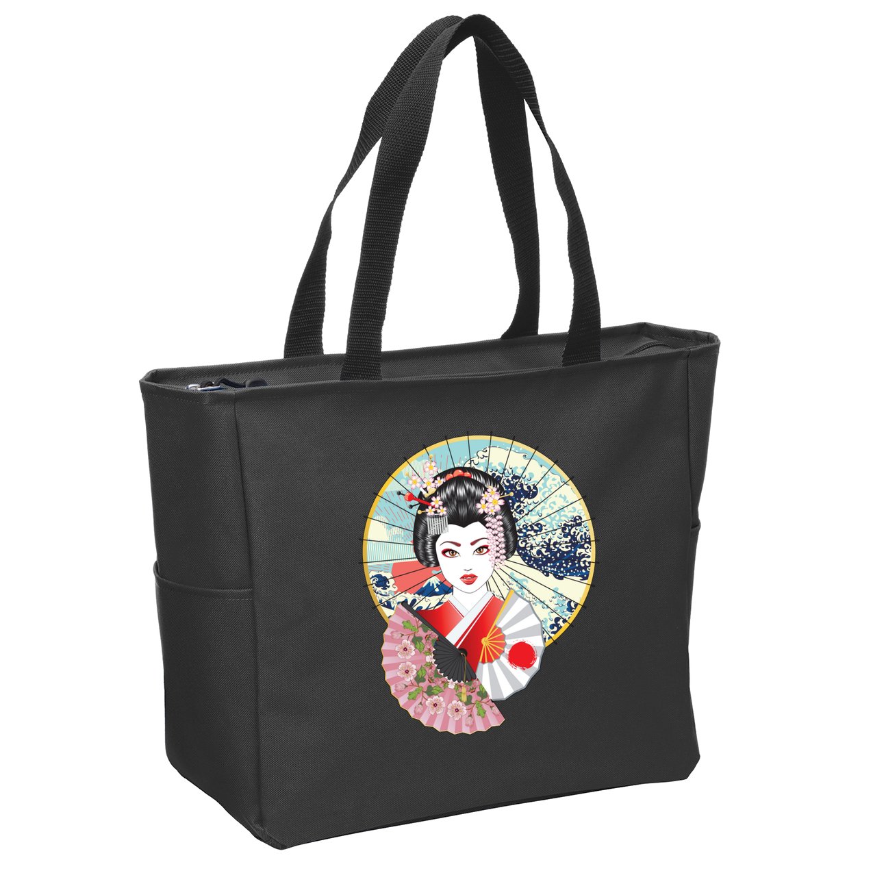 Geisha Great Wave Frame Fans Zip Tote Bag