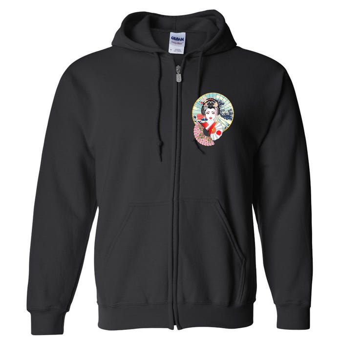 Geisha Great Wave Frame Fans Full Zip Hoodie