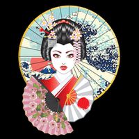 Geisha Great Wave Frame Fans Full Zip Hoodie