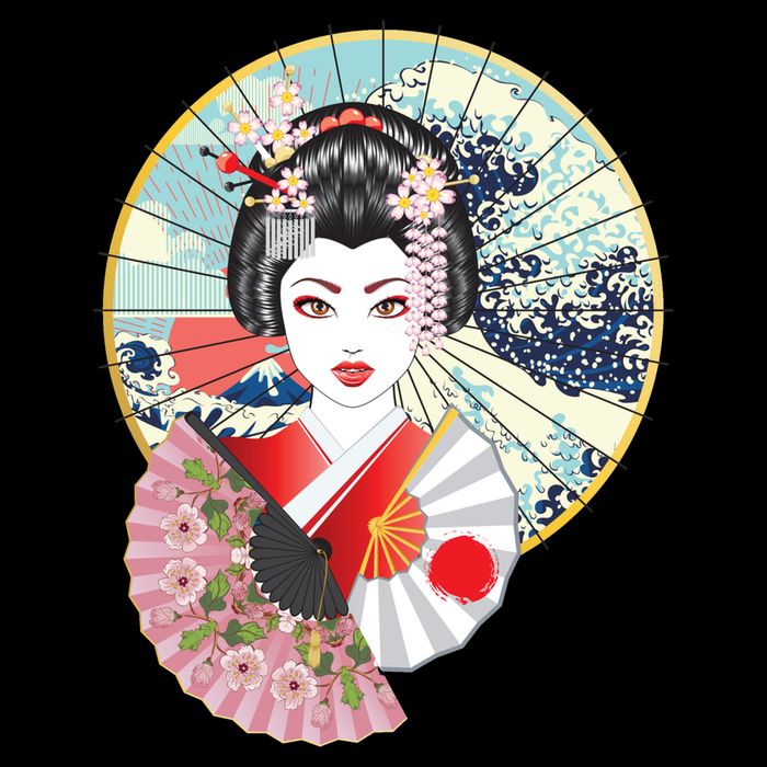 Geisha Great Wave Frame Fans Full Zip Hoodie