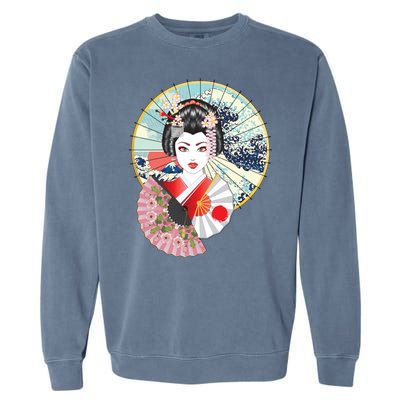 Geisha Great Wave Frame Fans Garment-Dyed Sweatshirt