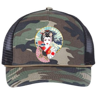 Geisha Great Wave Frame Fans Retro Rope Trucker Hat Cap