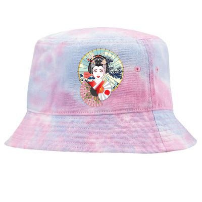 Geisha Great Wave Frame Fans Tie-Dyed Bucket Hat