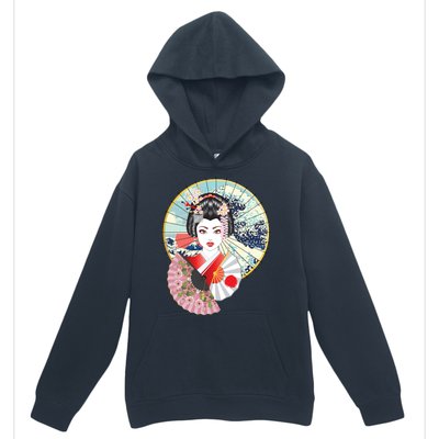 Geisha Great Wave Frame Fans Urban Pullover Hoodie