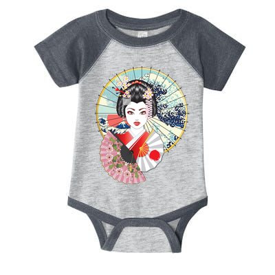Geisha Great Wave Frame Fans Infant Baby Jersey Bodysuit