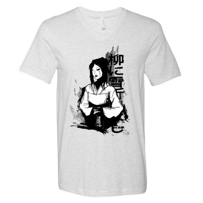 Geisha Japanese Script Greyscale V-Neck T-Shirt