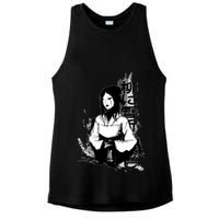 Geisha Japanese Script Greyscale Ladies PosiCharge Tri-Blend Wicking Tank
