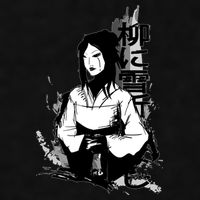 Geisha Japanese Script Greyscale Ladies PosiCharge Tri-Blend Wicking Tank