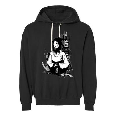 Geisha Japanese Script Greyscale Garment-Dyed Fleece Hoodie