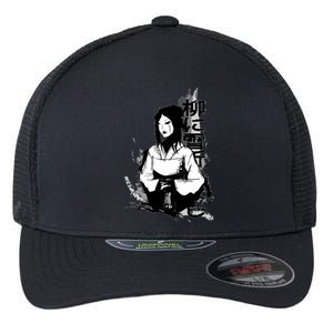 Geisha Japanese Script Greyscale Flexfit Unipanel Trucker Cap